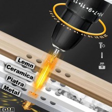 Bormasina cu Acumulator si Percutie EDAR 36V, Trusa Completa cu 2 Baterii, Autofiletanta cu 26 de Accesorii si Prelungitor Fl...