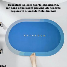 Covoras De Baie EDAR, Cu Mesaj Bathroom, Absorbant, Antiderapant, Material Moale, Curatoare Usoara, 90 x 60, Albastru