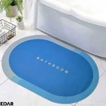 Covoras De Baie EDAR, Cu Mesaj Bathroom, Absorbant, Antiderapant, Material Moale, Curatoare Usoara, 90 x 60, Albastru