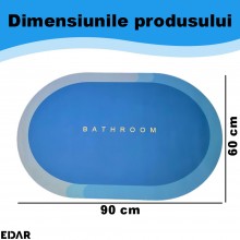 Covoras De Baie EDAR, Cu Mesaj Bathroom, Absorbant, Antiderapant, Material Moale, Curatoare Usoara, 90 x 60, Albastru