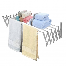 Uscator de Rufe Pliabil de Perete EDAR Tip Acordeon, Extensibil 60cm, 5 Bare, Aluminiu, Ideal Pentru Economisire Spatiu in Ba...