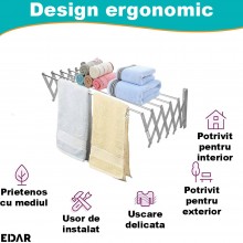 Uscator de Rufe Pliabil de Perete EDAR Tip Acordeon, Extensibil 60cm, 5 Bare, Aluminiu, Ideal Pentru Economisire Spatiu in Ba... Uscator de Rufe Pliabil de Perete EDAR Tip Acordeon, Extensibil 60cm, 5 Bare, Aluminiu, Ideal Pentru Economisire Spatiu in Ba...
