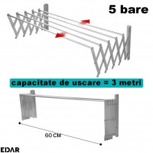 Uscator de Rufe Pliabil de Perete EDAR Tip Acordeon, Extensibil 60cm, 5 Bare, Aluminiu, Ideal Pentru Economisire Spatiu in Ba... Uscator de Rufe Pliabil de Perete EDAR Tip Acordeon, Extensibil 60cm, 5 Bare, Aluminiu, Ideal Pentru Economisire Spatiu in Ba...