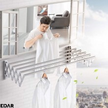 Uscator de Rufe Pliabil de Perete EDAR Tip Acordeon, Extensibil 60cm, 5 Bare, Aluminiu, Ideal Pentru Economisire Spatiu in Ba...