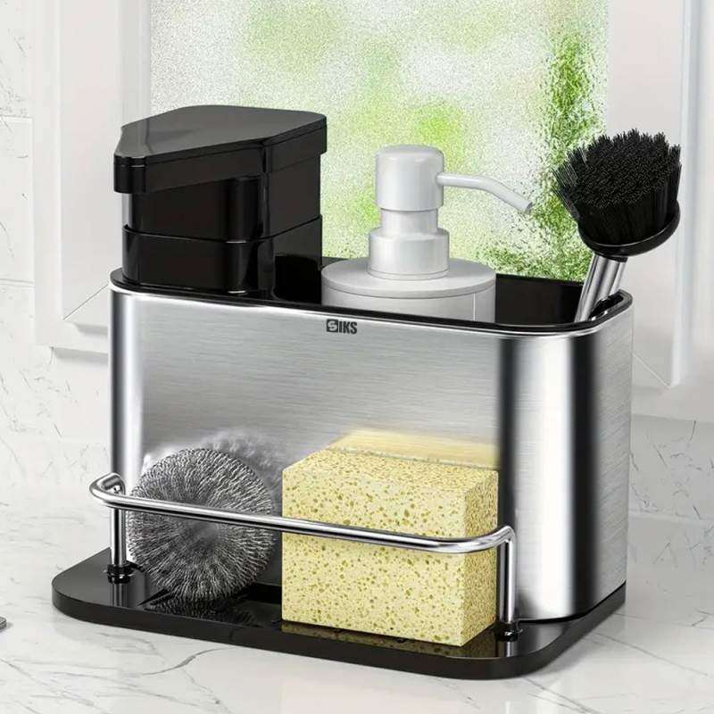 Suport Organizator Chiuveta Bucatarie SIKS Cu Dispenser Detergent Lichid, Compartiment Pentru Depozitare Si Uscare Ustensile,...