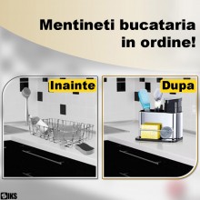 Suport Organizator Chiuveta Bucatarie SIKS Cu Dispenser Detergent Lichid, Compartiment Pentru Depozitare Si Uscare Ustensile,...