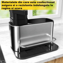 Suport Organizator Chiuveta Bucatarie SIKS Cu Dispenser Detergent Lichid, Compartiment Pentru Depozitare Si Uscare Ustensile,...