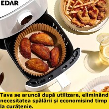 Hartie EDAR De Copt Pentru Fripteuza Cu Aer Cald, Tavi AirFryer De Unica Folosinta, Material Non Toxic, Din Hartie, Rezistent... Hartie EDAR De Copt Pentru Fripteuza Cu Aer Cald, Tavi AirFryer De Unica Folosinta, Material Non Toxic, Din Hartie, Rezistent...