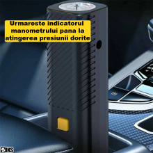 Compresor Auto Portabil SIKS, Cu Functie Manometru Inclusa, Pompa Ideala Pentru Roti Masina, Bicicleta, Motocicleta, Minge, A...