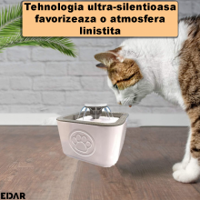 Dispenser Automat De Apa Pentru Pisici Si Caini EDAR, Tip Fantana, Filtrare Si Purificare, Ultra-Silentios, 3 Trepte, Cu Adap...
