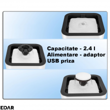 Dispenser Automat De Apa Pentru Pisici Si Caini EDAR, Tip Fantana, Filtrare Si Purificare, Ultra-Silentios, 3 Trepte, Cu Adap...