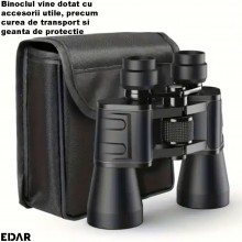 Binoclu EDAR 20x50 Zoom Puternic, Compact, Ergonomic, Ideal pentru Calatorii, Drumetii, Vanatoare & Birdwatching, Negru