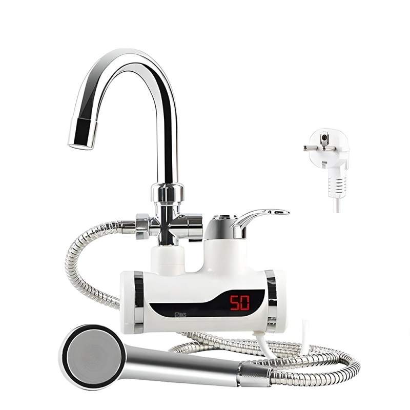 Robinet electric SIKS® cu furtun si para de dus pentru incalzit apa, afisaj LCD al temperaturii, montare pe perete Robinet electric SIKS® cu furtun si para de dus pentru incalzit apa, afisaj LCD al temperaturii, montare pe perete