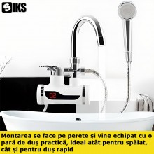Robinet electric SIKS® cu furtun si para de dus pentru incalzit apa, afisaj LCD al temperaturii, montare pe perete Robinet electric SIKS® cu furtun si para de dus pentru incalzit apa, afisaj LCD al temperaturii, montare pe perete