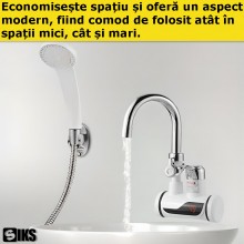 Robinet electric SIKS® cu furtun si para de dus pentru incalzit apa, afisaj LCD al temperaturii, montare pe perete Robinet electric SIKS® cu furtun si para de dus pentru incalzit apa, afisaj LCD al temperaturii, montare pe perete