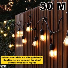 Ghirlanda Luminoasa Terasa SIKS Decorativa Cu Becuri De Interior/Exterior/Gradina, cu Alimentare la Priza, Pendule LED, 30 Me... Ghirlanda Luminoasa Terasa SIKS Decorativa Cu Becuri De Interior/Exterior/Gradina, cu Alimentare la Priza, Pendule LED, 30 Me...
