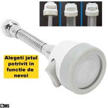 Racord Flexibil Robinet SIKS, Extensie Baterie Sanitara, Pentru Baie Sau Bucatarie, Trei Jeturi Apa, Rotativ 360 Grade, Compa...