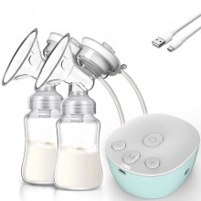Pompa De San Electrica Dubla SIKS, 2 Biberoane 150ml, Portabila, 2 Moduri, 9 Trepte Intensitate, Functie Masaj Stimulare Lact...