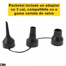 Pompa Electrica SIKS Pentru Umflat Si Dezumflat Saltele, 3 Duze, Buton On / Off, Portabil, Alimentare Priza Auto, Negru