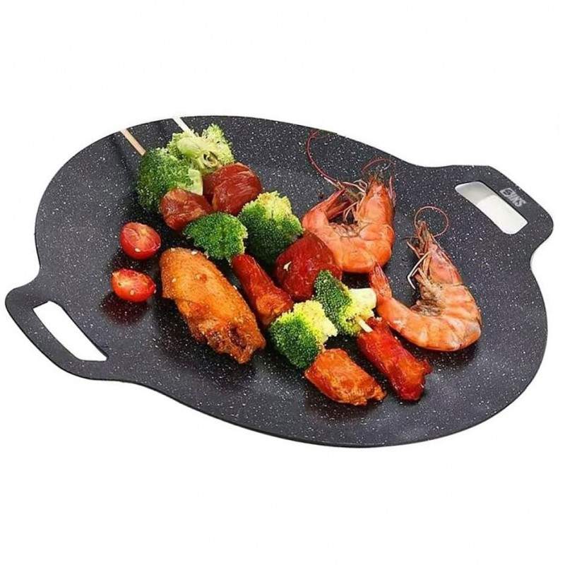 Plita Japoneza Rotunda SIKS Cu Manere, Placa Grill, Antiaderenta, Pluristratificata, Diametrul 36 cm, Negru Plita Japoneza Rotunda SIKS Cu Manere, Placa Grill, Antiaderenta, Pluristratificata, Diametrul 36 cm, Negru