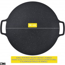 Plita Japoneza Rotunda SIKS Cu Manere, Placa Grill, Antiaderenta, Pluristratificata, Diametrul 36 cm, Negru Plita Japoneza Rotunda SIKS Cu Manere, Placa Grill, Antiaderenta, Pluristratificata, Diametrul 36 cm, Negru