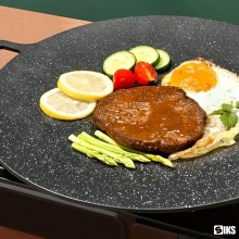Plita Japoneza Rotunda SIKS Cu Manere, Placa Grill, Antiaderenta, Pluristratificata, Diametrul 36 cm, Negru