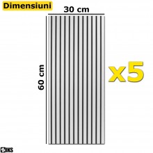 Set Tapet 3D Autoadeziv SIKS, 5 Bucati, 60x30 cm/buc, Model Riflaj In Relief, Aspect Lemn, Design Modern, Rezistent La Apa, U...