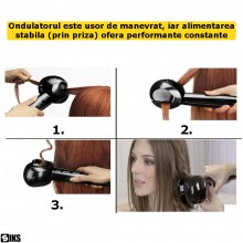 Ondulator De Par Automat SIKS, Profesional, Invelis Ceramic, 3 Trepte De Temperatura, Pana La 230°C, Negru