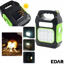 Lanterna LED EDAR, Portabila Multifunctionala, Dotata Cu Panou Solar, Incarcare Prin Energie Solara Sau USB, 3 Moduri De Ilum...