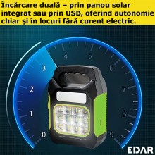 Lanterna LED EDAR, Portabila Multifunctionala, Dotata Cu Panou Solar, Incarcare Prin Energie Solara Sau USB, 3 Moduri De Ilum... Lanterna LED EDAR, Portabila Multifunctionala, Dotata Cu Panou Solar, Incarcare Prin Energie Solara Sau USB, 3 Moduri De Ilum...