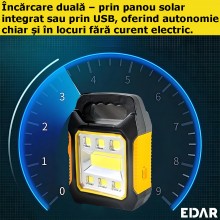 Lanterna LED EDAR, Portabila Multifunctionala, Dotata Cu Panou Solar, Incarcare Prin Energie Solara Sau USB, 2 Moduri De Ilum... Lanterna LED EDAR, Portabila Multifunctionala, Dotata Cu Panou Solar, Incarcare Prin Energie Solara Sau USB, 2 Moduri De Ilum...
