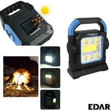Lanterna LED EDAR, Portabila Multifunctionala, Dotata Cu Panou Solar, Incarcare Prin Energie Solara Sau USB, 2 Moduri De Ilum...