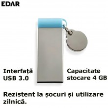 Memorie USB EDAR, Capacitate 4 GB, USB 3.0, Rezistent la Uzura, Gri Metalic / Albastru Memorie USB EDAR, Capacitate 4 GB, USB 3.0, Rezistent la Uzura, Gri Metalic / Albastru