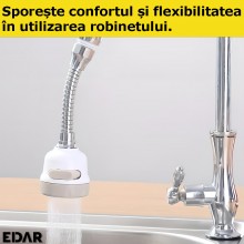 Racord Flexibil EDAR Pentru Robinet, Extensie Pentru Baterie Sanitara De Baie Sau Bucatarie, Cu 3 Tipuri De Jet De Apa, Rotir...