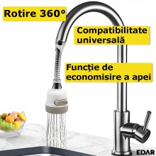 Racord Flexibil EDAR Pentru Robinet, Extensie Pentru Baterie Sanitara De Baie Sau Bucatarie, Cu 3 Tipuri De Jet De Apa, Rotir...