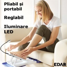 Suport Pliabil EDAR Pentru Pedichiura, Adjustabil, Sistem De Iluminare Led, Portabil, Albastru