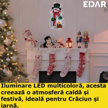 Ornament EDAR Pentru Geam Cu Om De Zapada, Decor Luminos Cu LED, Culoare Multicolora