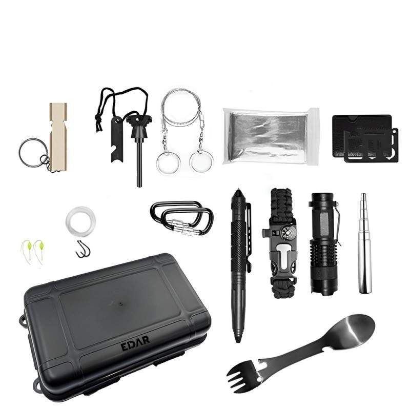Kit EDAR Supravietuire 12 In 1, Set Ideal pentru Pentru Camping, Vanatoare, Calatorii, Pescuit, Drumetii, Impermeabil, Rezist... Kit EDAR Supravietuire 12 In 1, Set Ideal pentru Pentru Camping, Vanatoare, Calatorii, Pescuit, Drumetii, Impermeabil, Rezist...