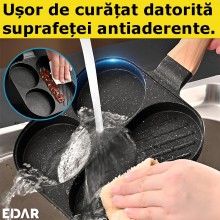 Tigaie EDAR Antiaderenta, 3 Compartimente, Pentru Preparare Oua, Clatite, Sandwich-uri, Maner din Lemn, Culoare Gri