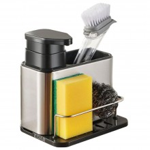 Organizator Cu Dispenser EDAR Pentru Chiuveta Bucatarie Sau Baie, Suport Burete, Inox/Plastic, Argintiu/Negru, 18.5 cm x 17.5...