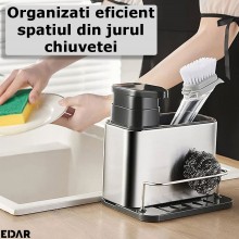 Organizator Cu Dispenser EDAR Pentru Chiuveta Bucatarie Sau Baie, Suport Burete, Inox/Plastic, Argintiu/Negru, 18.5 cm x 17.5... Organizator Cu Dispenser EDAR Pentru Chiuveta Bucatarie Sau Baie, Suport Burete, Inox/Plastic, Argintiu/Negru, 18.5 cm x 17.5...