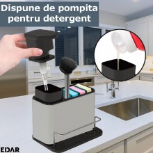 Organizator Cu Dispenser EDAR Pentru Chiuveta Bucatarie Sau Baie, Suport Burete, Inox/Plastic, Argintiu/Negru, 18.5 cm x 17.5... Organizator Cu Dispenser EDAR Pentru Chiuveta Bucatarie Sau Baie, Suport Burete, Inox/Plastic, Argintiu/Negru, 18.5 cm x 17.5...