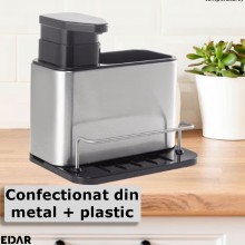Organizator Cu Dispenser EDAR Pentru Chiuveta Bucatarie Sau Baie, Suport Burete, Inox/Plastic, Argintiu/Negru, 18.5 cm x 17.5... Organizator Cu Dispenser EDAR Pentru Chiuveta Bucatarie Sau Baie, Suport Burete, Inox/Plastic, Argintiu/Negru, 18.5 cm x 17.5...