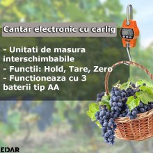 Cantar Digital Cu Carlig EDAR, Electronic, Suspendat, De Depozit, Afisaj LCD Luminos, Conversie Unitati, Functionare Pe Bater... Cantar Digital Cu Carlig EDAR, Electronic, Suspendat, De Depozit, Afisaj LCD Luminos, Conversie Unitati, Functionare Pe Bater...