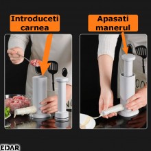 Masina De Umplut Carnati EDAR, Accesoriu Preparat Chiftelute, Manuala, Portabila, Verticala, Usor De Folosit, Plastic, Gri Masina De Umplut Carnati EDAR, Accesoriu Preparat Chiftelute, Manuala, Portabila, Verticala, Usor De Folosit, Plastic, Gri