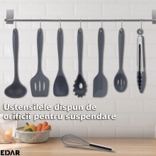 Set Ustensile Bucatarie EDAR, Din Silicon, Design Elegant, Termorezistente, Antiaderente, 11 Piese, Gri