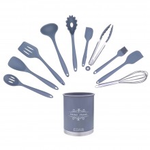 Set Ustensile Bucatarie EDAR, Din Silicon, Design Elegant, Termorezistente, Antiaderente, 11 Piese, Gri