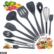 Set Ustensile Bucatarie EDAR, Din Silicon, Design Elegant, Termorezistente, Antiaderente, 11 Piese, Gri