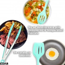 Set Ustensile Bucatarie EDAR, Din Silicon, Design Elegant, Termorezistente, Antiaderente, 11 Piese, Turcoaz