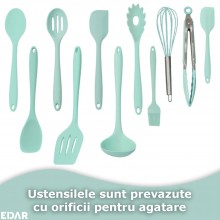 Set Ustensile Bucatarie EDAR, Din Silicon, Design Elegant, Termorezistente, Antiaderente, 11 Piese, Turcoaz